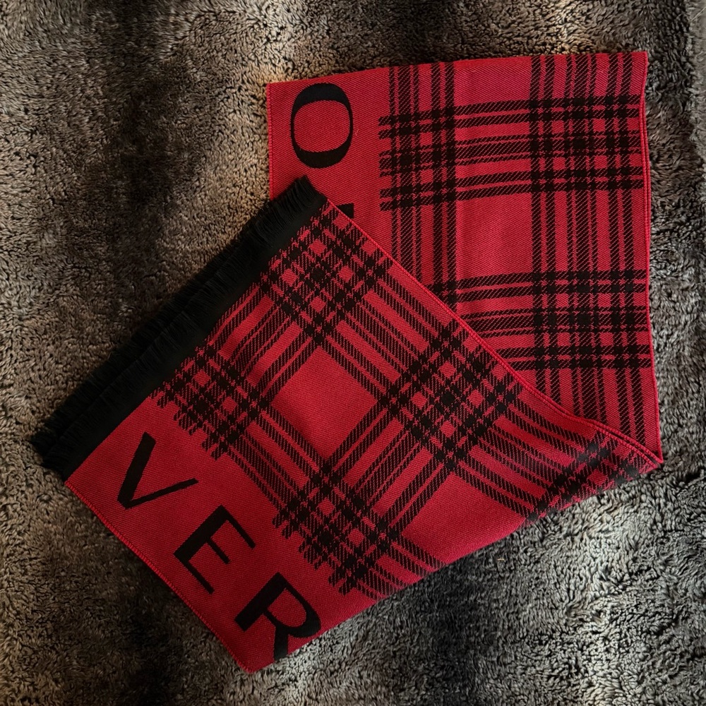 Versace Collection Plaid Red & Black Wool Scarf
